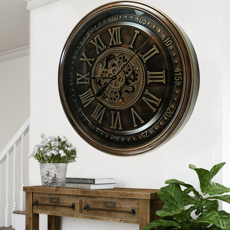 THE GEARS CLOCK Wall Clock with Real Moving Gears IR-LI_ 32 in Round "DUBLIN" BRONZE-ANTIQUE, Bronze Antique