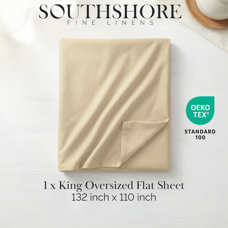 Vilano Oversized 132 inch x 110 inch Microfiber XL Flat Sheet wrinkle resistant for deep mattresses, Sand