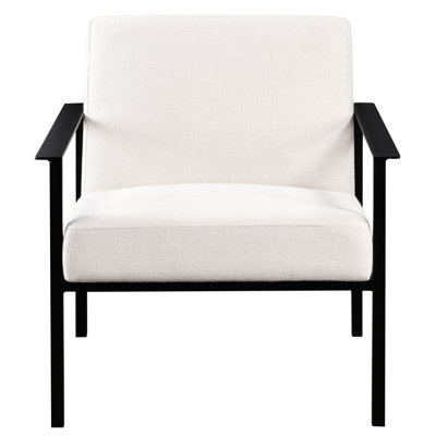 Sleek Oatmeal White Chair With Powder Coated Metal Base Stationary Frame And Easy Upholstery