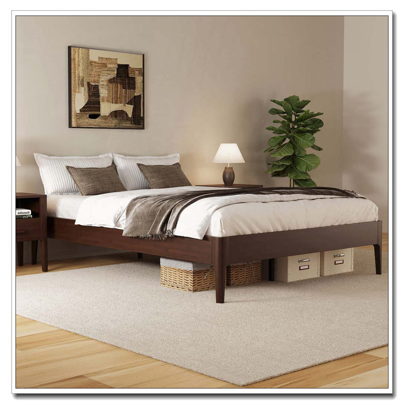 Structure de lit plateforme en bois de bambou massif, Chocolat, Grand lit