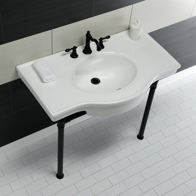 Lavabo de salle de bain console en céramique avec trop-plein, Noir mat