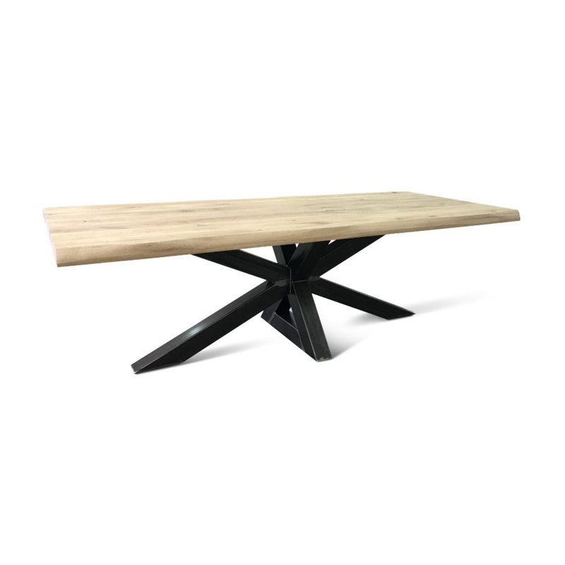 McKinleyville Oak Solid Wood Top Metal Base Dining Table