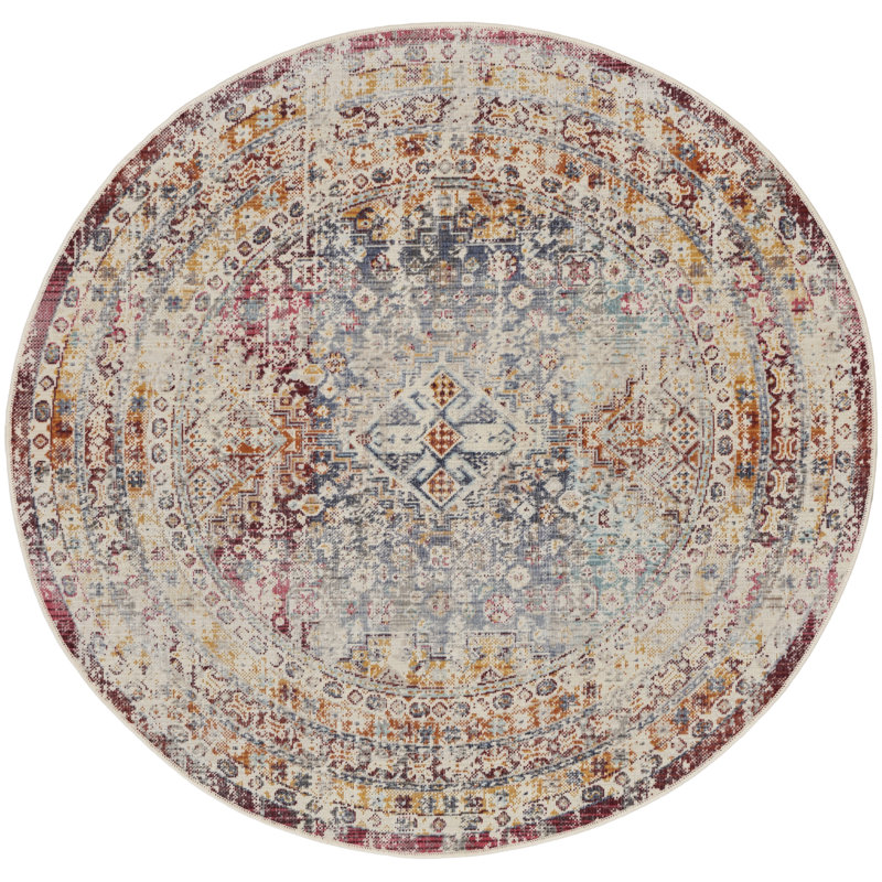 Arlea Kinsley Oriental Ivory/Navy/Rust Area Rug, Round 4'