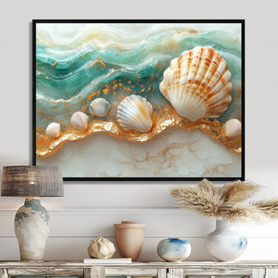 Coquillage et sable émeraude I - art mural bord de mer