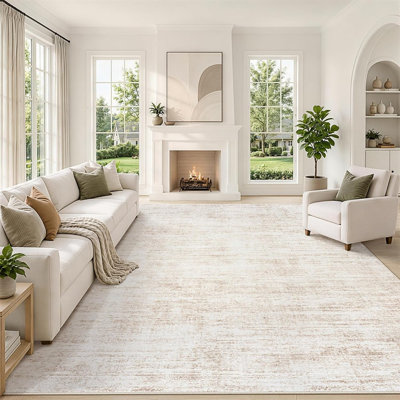 Tapis beige neutre à motifs abstraits, lavable, doux et antidérapant, à poils courts, idéal pour le salon, la chambre à coucher, la salle à manger, la chambre d'enfant et le bureau.