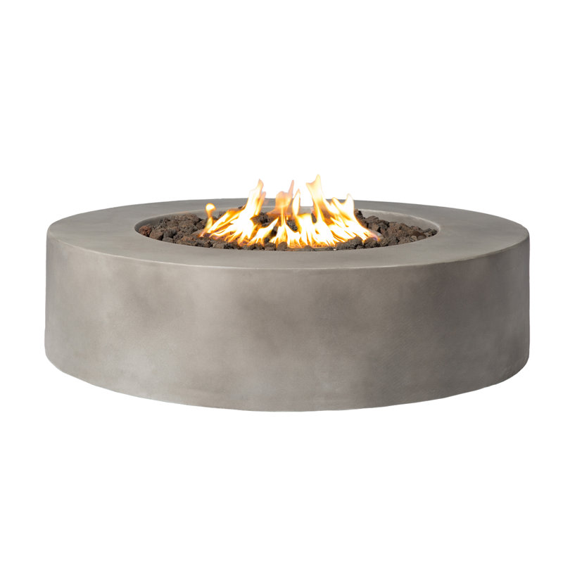 Rashid 12" H Fiber Reinforced Concrete Outdoor Fire Pit Table, Natural Concrete, 12" H x 36" W x 36" D