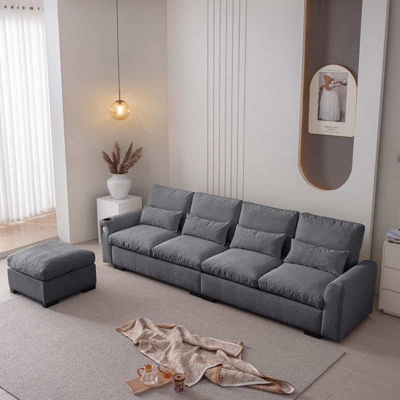 Repose-pieds de canapé modulaire en L 114,5 po, Gris foncé