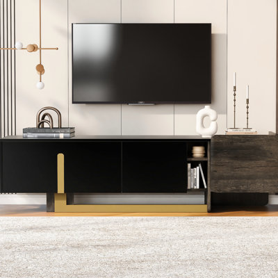 Meuble télé de luxe 66,7 po pour téléviseur de 70 po ou moins, armoire moderne avec pieds en métal, 1 tiroir, 2 armoires et tablettes réglables.