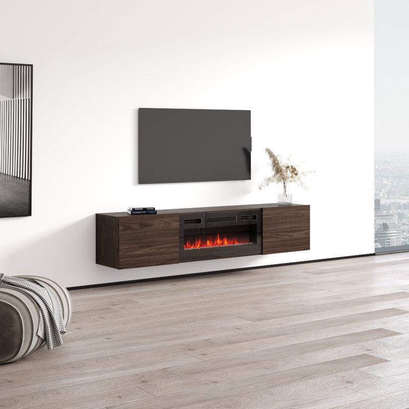 Baja WH-EF Floating Fireplace TV Stand, Walnut