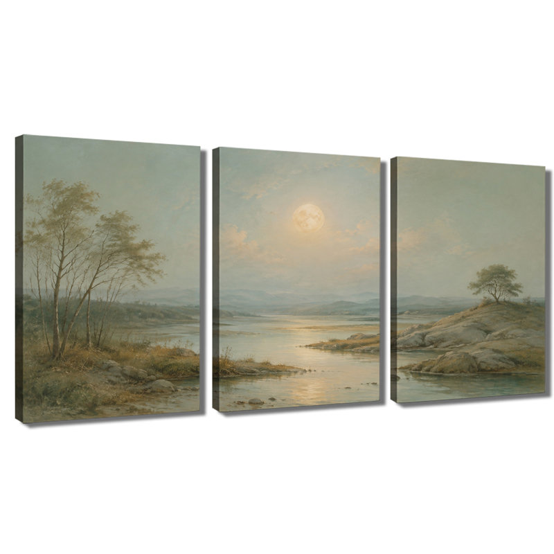 3 panneaux muraux, impression de toile de lune rétro sur toile pour le salon, 28 * 40 pouces * 3