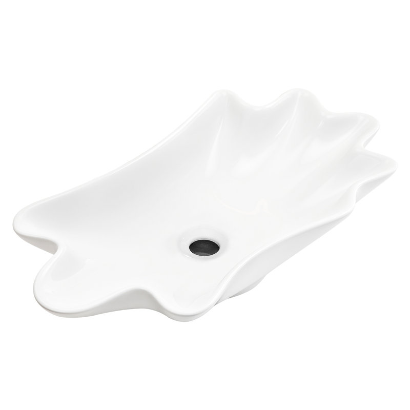 Lavabo vasque de salle de bain en forme de coquille de 24 po x 13 po, céramique à cuisson élevée, facile à nettoyer, assemblage de drain préinstallé de conception américaine, glacis de qualité, sans robinet percé
