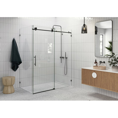 Cabine de douche coulissante en verre entièrement sans cadre à 90 degrés Nova 60 po x 34 po x 78 po Nova