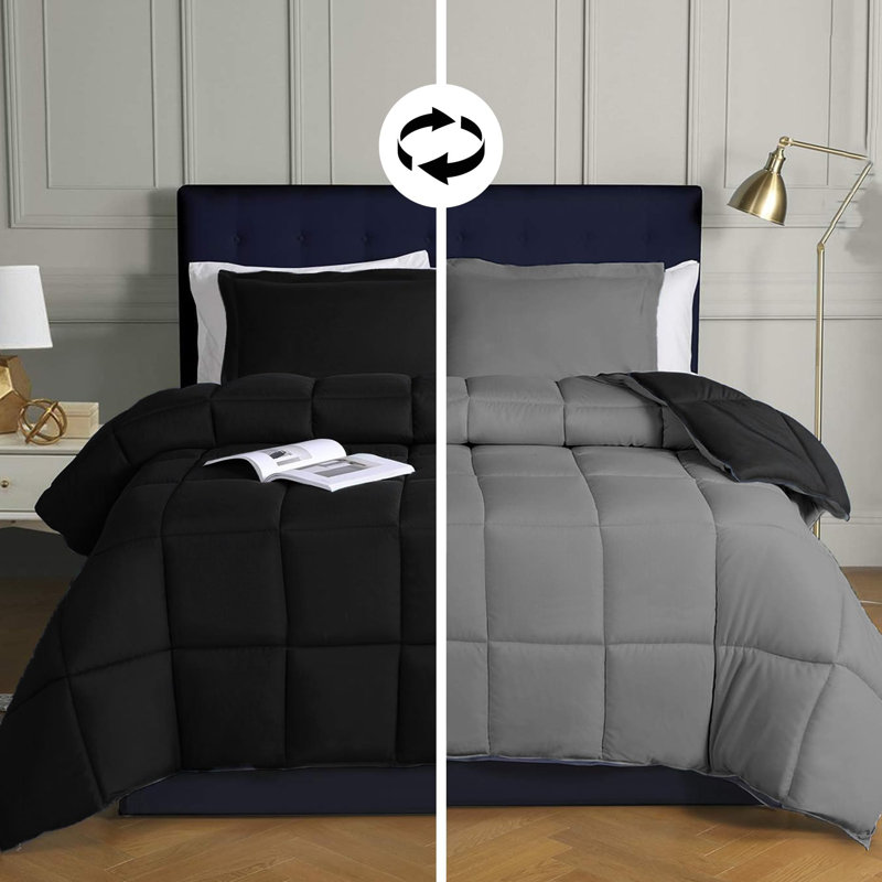 Édredon en microfibre, Édredon grand, Noir / gris