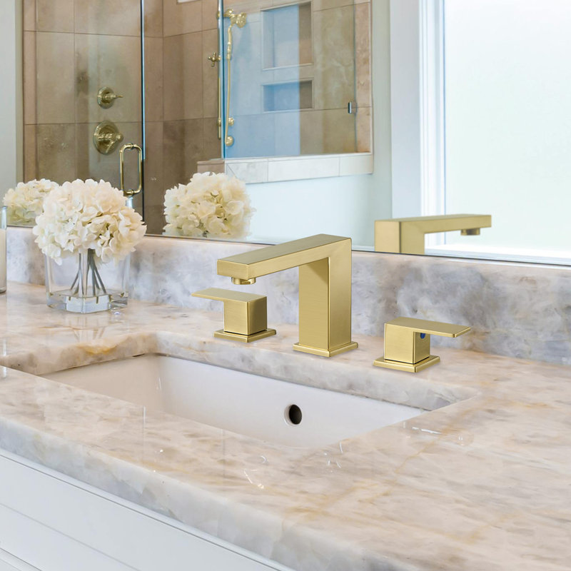 Widespread 8" Bathroom Faucet 3 Hole, 2-handle Bathroom Sink Faucet with Pop Up Drain Assembly, Brushed Gold