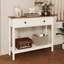 Console de style campagnard avec 2 tiroirs et tablette de rangement inférieure pour le vestibule, table d'appoint rustique avec tiroir de rangement et tablette pour le salon, couloir (blanc antique)-2110638917