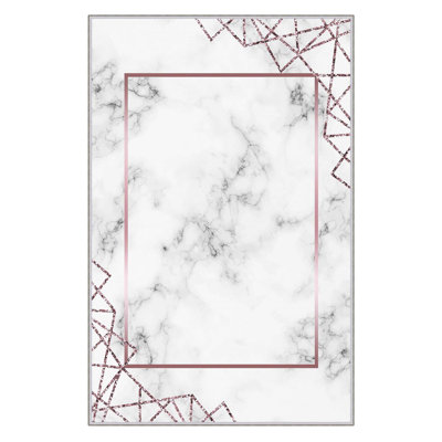 Tapis gris / rouge à motif abstrait tissé à la machine 3 pi 3 po x 6 pi 7 po