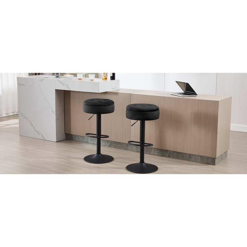 Swivel Upholstered Adjustable Height Counter Stool with Metal Frame, Black
