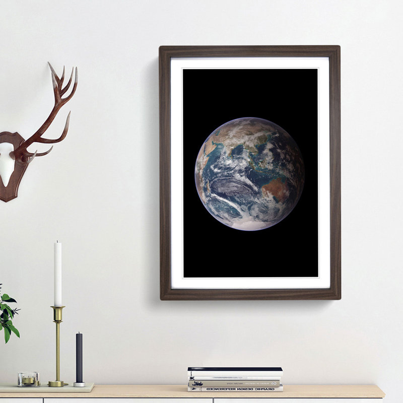 Eastern Hemisphere of Earth - Picture Frame Photograph Print, 36cm H x 27cm W x 2cm D, Walnut Framed