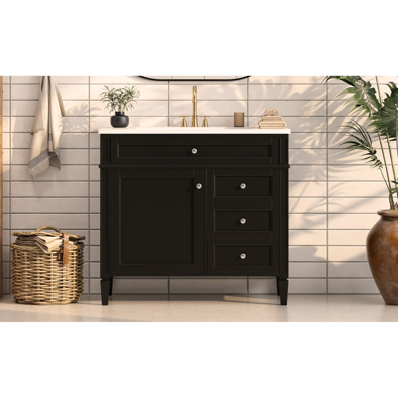 Meuble-lavabo de 36 po avec lavabo supérieur, armoire de rangement moderne avec 2 tiroirs et un tiroir basculant