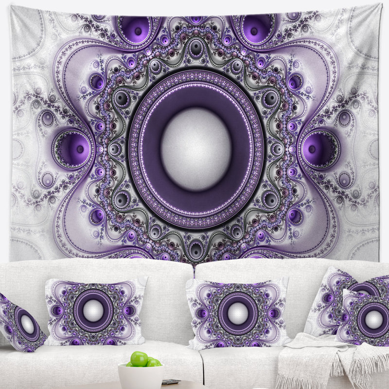 Motif fractal mauve abstrait avec cercles tapisserie, H 68 po x l 80 po