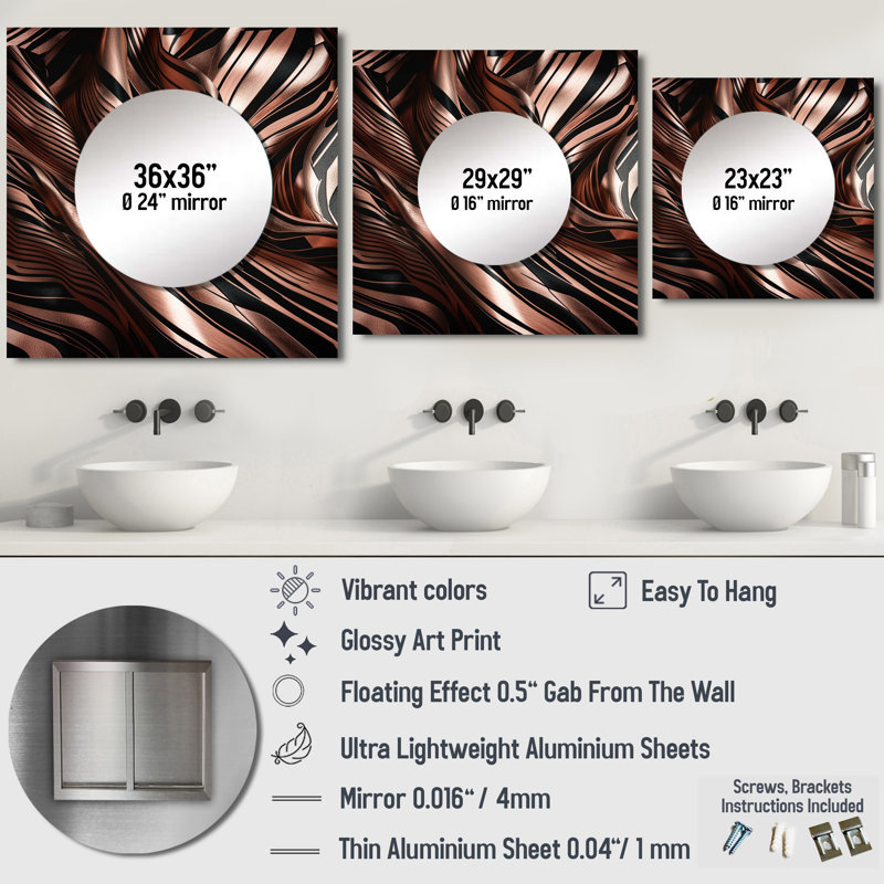 Kjell - Grand miroir carré abstrait en marbre pour décoration murale, 23 po x 23 po