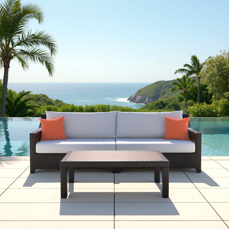 Cairey Sunbrella Outdoor Sofa & Coffee Table - Cast Coral, Cast Coral/Orange