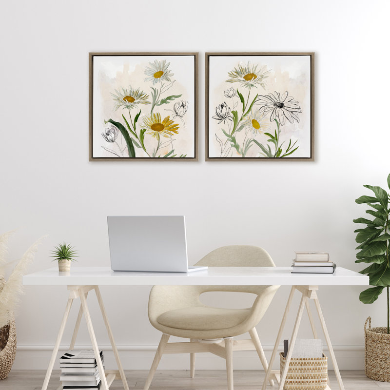 Pure and Simple Daisies 2pc Floating Frame Set, design by Jacob Q, Montalcino Elm Floater Frame, 18" H x 18" W
