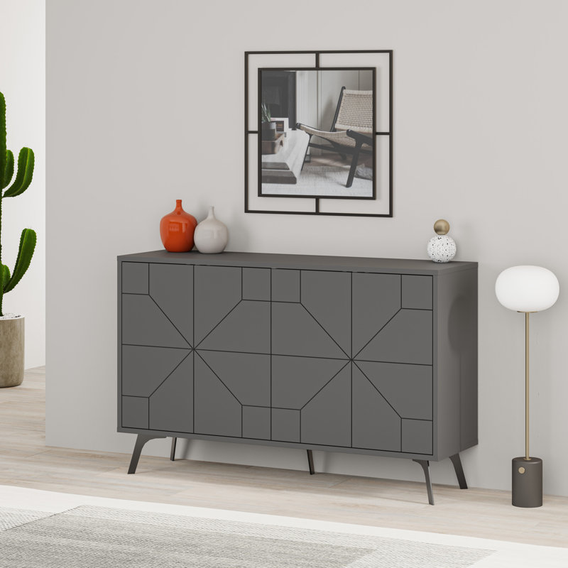 Dune Console Sideboard Geometric Design Wide 123cm, Anthracite