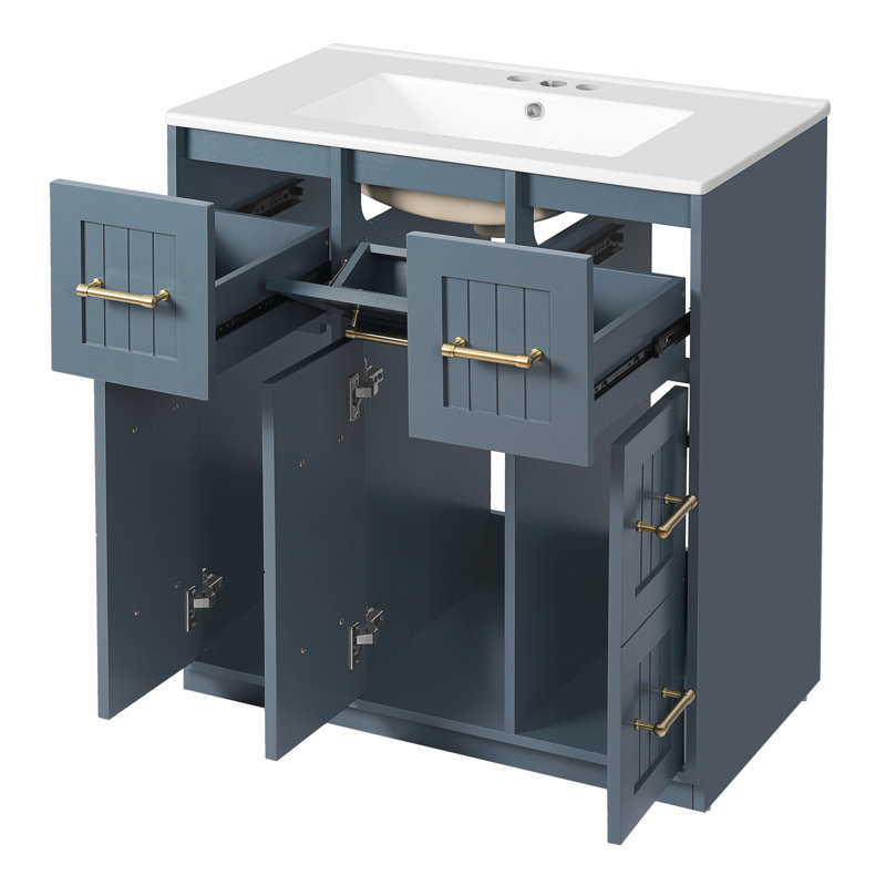 Meuble-lavabo 30 po avec lavabo et tiroirs encastrés, Bleu