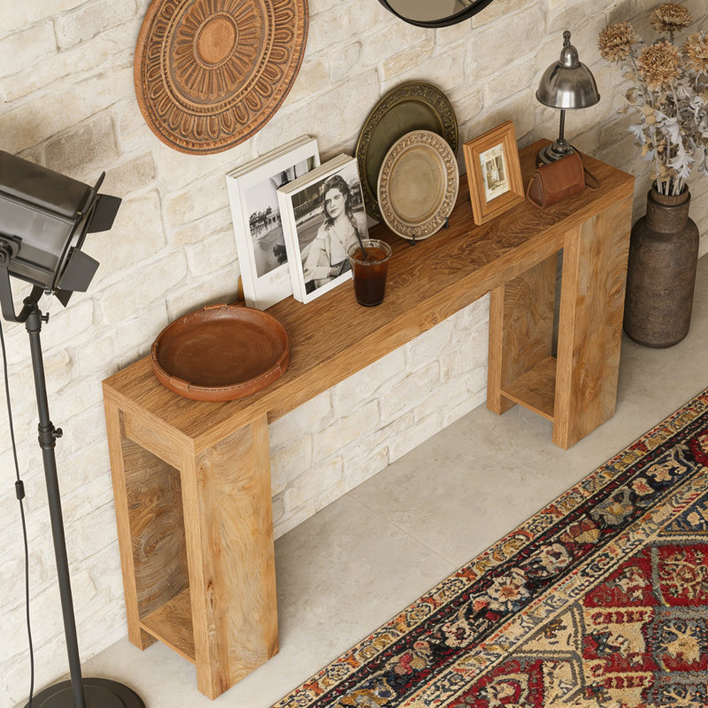 Farmhouse Wood Sofa Table Entryway Table, Brown