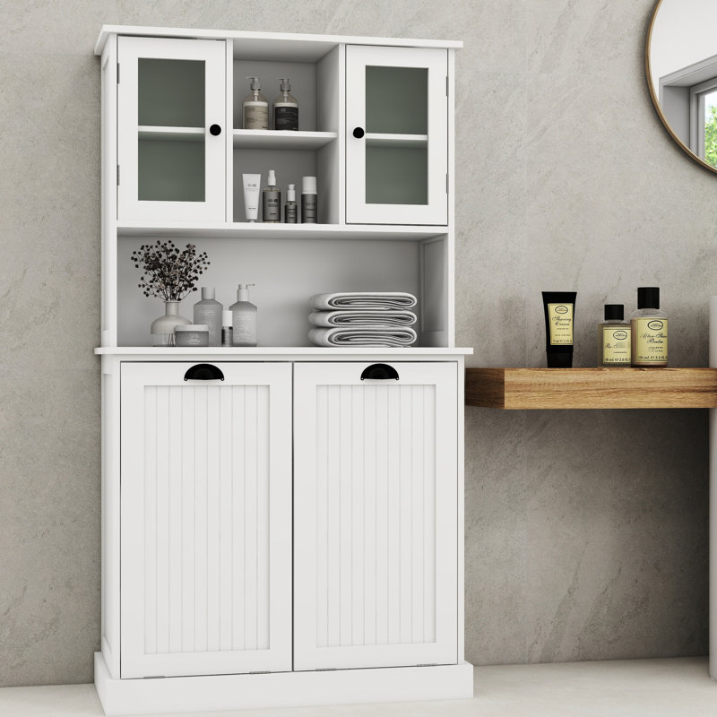 Armoire à linge blanche avec tablettes réglables et deux compartiments pratiques, H 32,04 po x l 14,19 po x P 60,54 po, Blanc