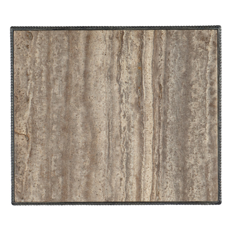 Gray Stone and Verdigris Metal Rectangular End Table