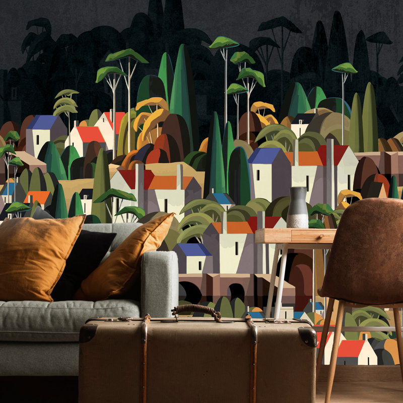 Papier peint mural Moody Village, L 110,04 po x l 204 po, Vert