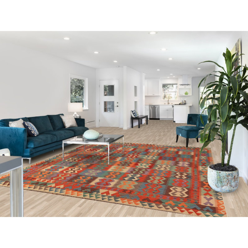 Tapis oriental réversible en laine Kilim 8 x 10