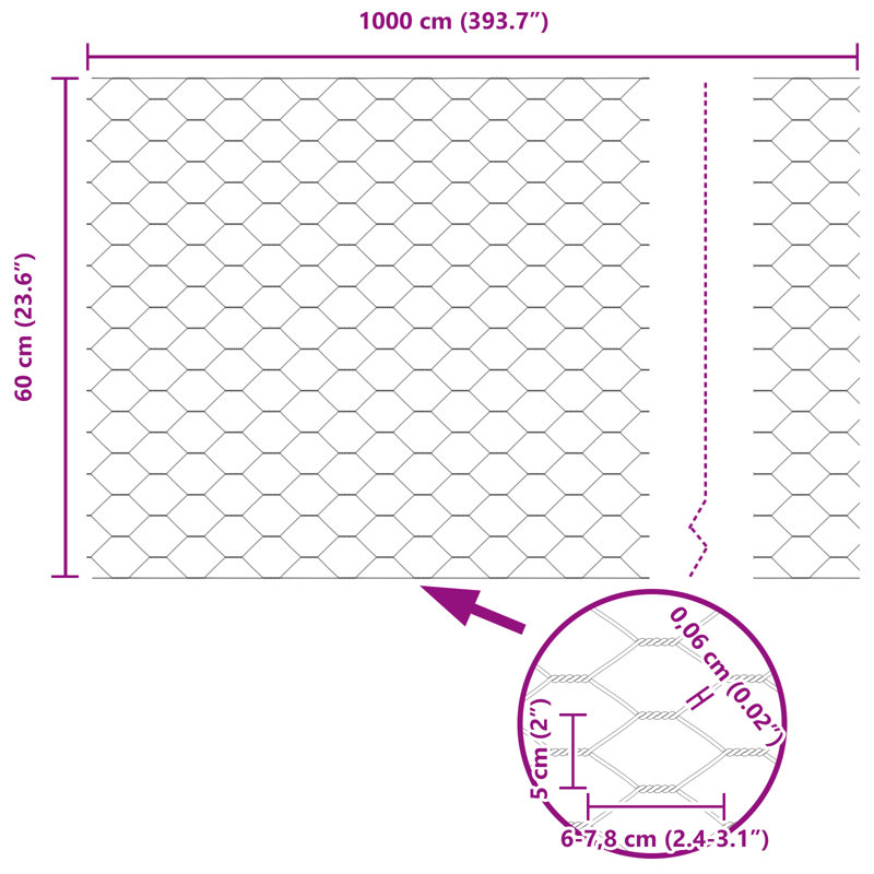 Hexagon Fence Galvanised Steel, 60cm H x 1000cm W