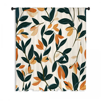 Foliage Window Curtains, Floral Blockout & Sheer Curtains - 1 Panel