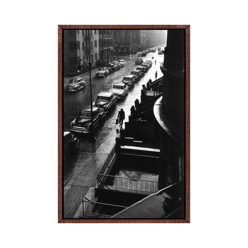 Man in Rain (NYC, 1952) 1 Piece Wall Art on Canvas, 101.6 cm H x 66.04 cm W, Brown Framed