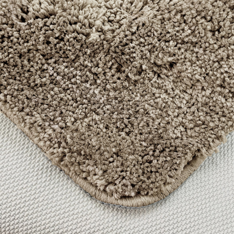Chenille Soft High Density Anti Slip Linear Bath Mat Set, Beige