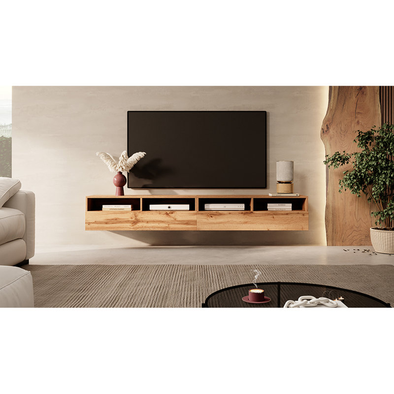 Rodley Unfinished TV Stand for TVs up to 88", Wotan Oak
