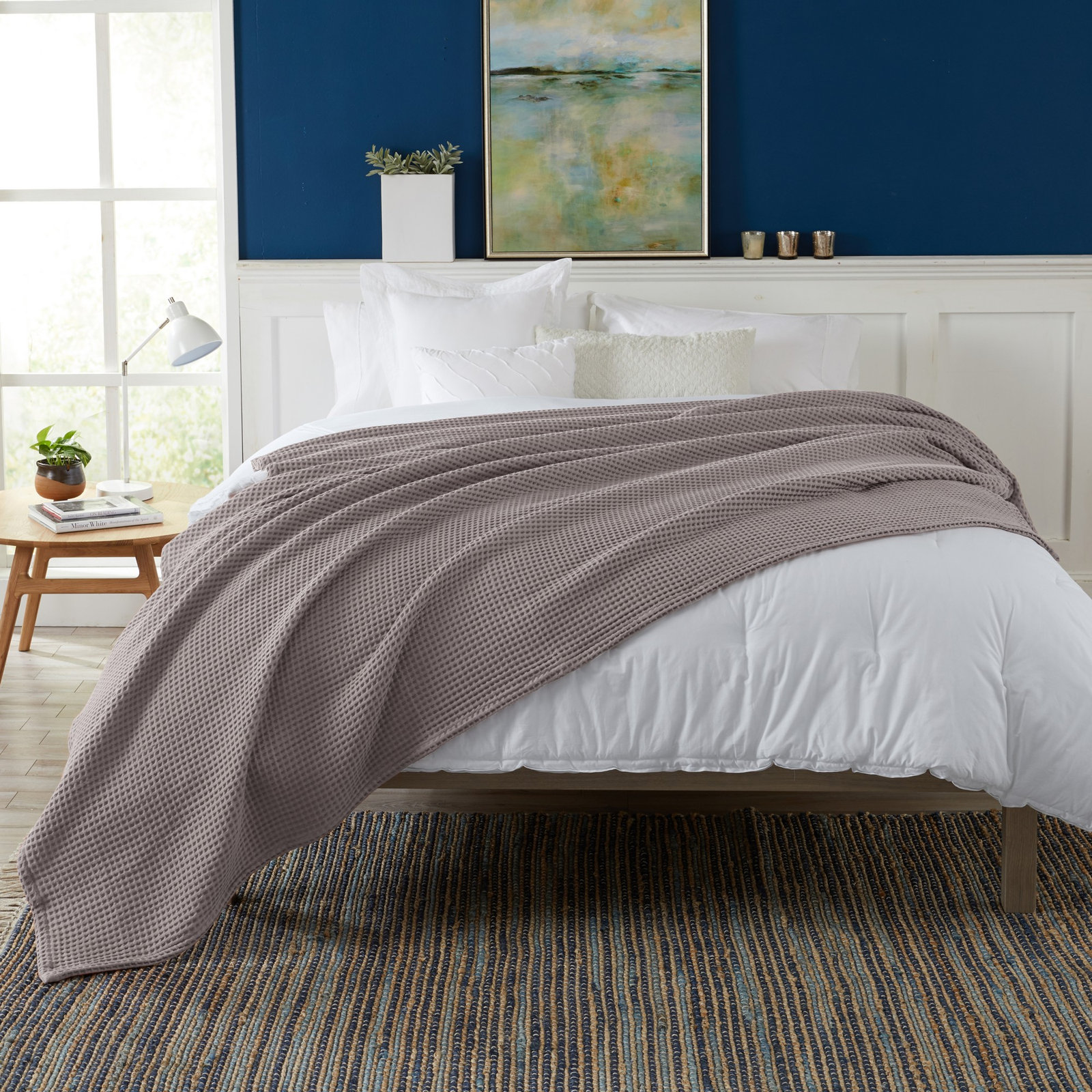Vila Cotton Waffle Throw Blanket, Charcoal, King