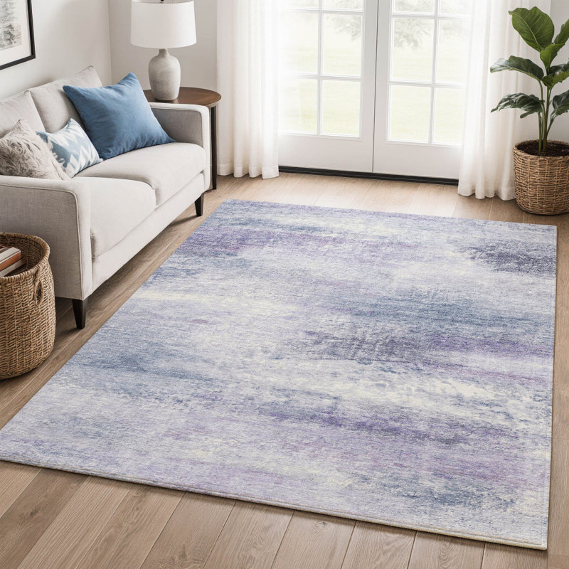 Tapis abstrait lavable à la machine de qualité supérieure Mayfield AMF2402, Lavande, 5 pi x 7 pi 6 po