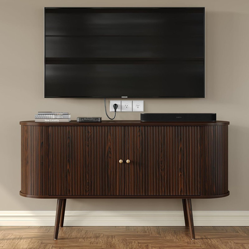 Buffet cannelé avec portes et rangement à 4 tablettes, acajou