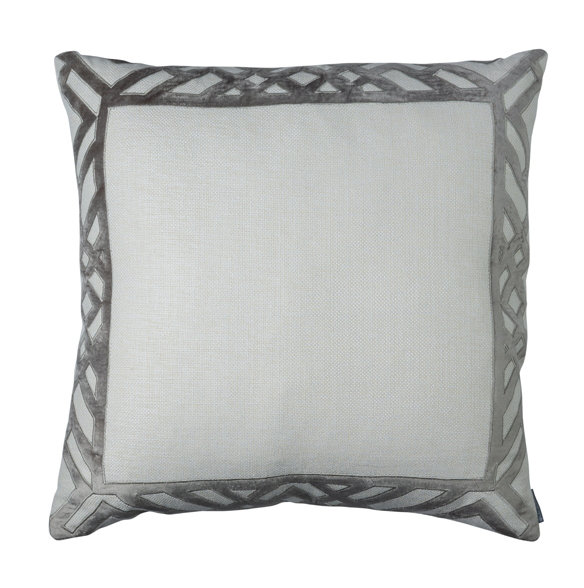 Karl Velvet Square Pillow Cover & Insert, Ivory/Platinum, 24"H x 24"W