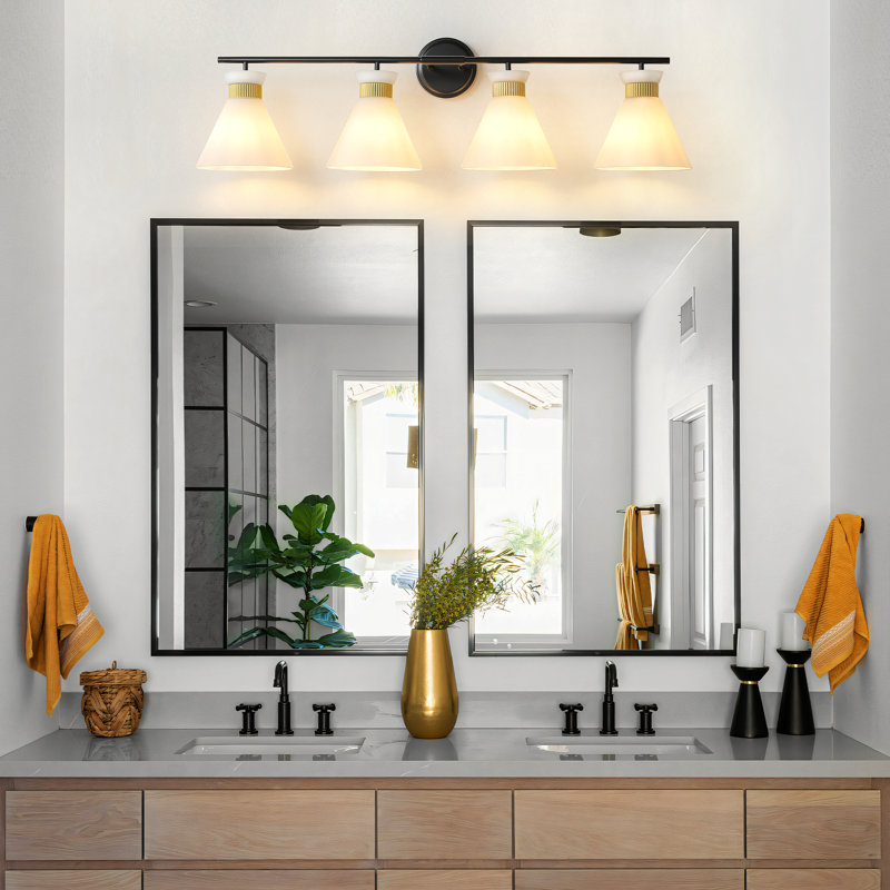 Kaylisa 4 Light Mid-Century Modern Dimmable Empire Vanity Light, Matte Black/Gold