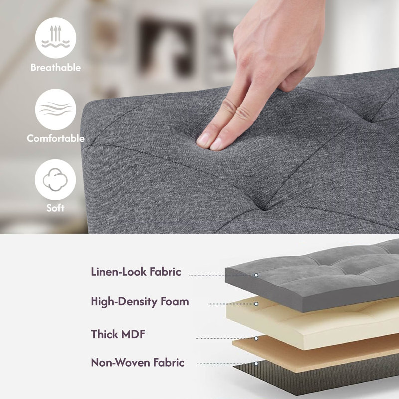 Banc de repose-pieds gris pliable de 30 pouces avec rangement caché, repose-pieds multi-fonctions et siège de bout de lit, idéal pour le salon, la chambre à coucher et le vestibule