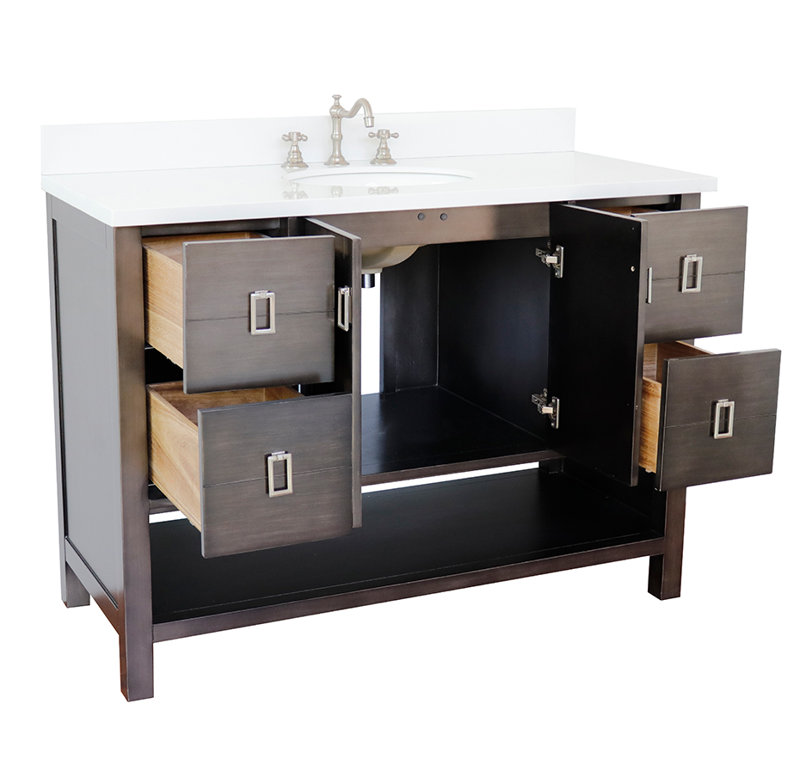 Ensemble de meuble-lavabo simple 49 po Wilhoit, Brun argenté / quartz blanc