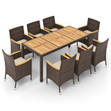 9 Pcs Outdoor Dining Set With Acacia Wood Table Top Patio Dining Set For 8 People