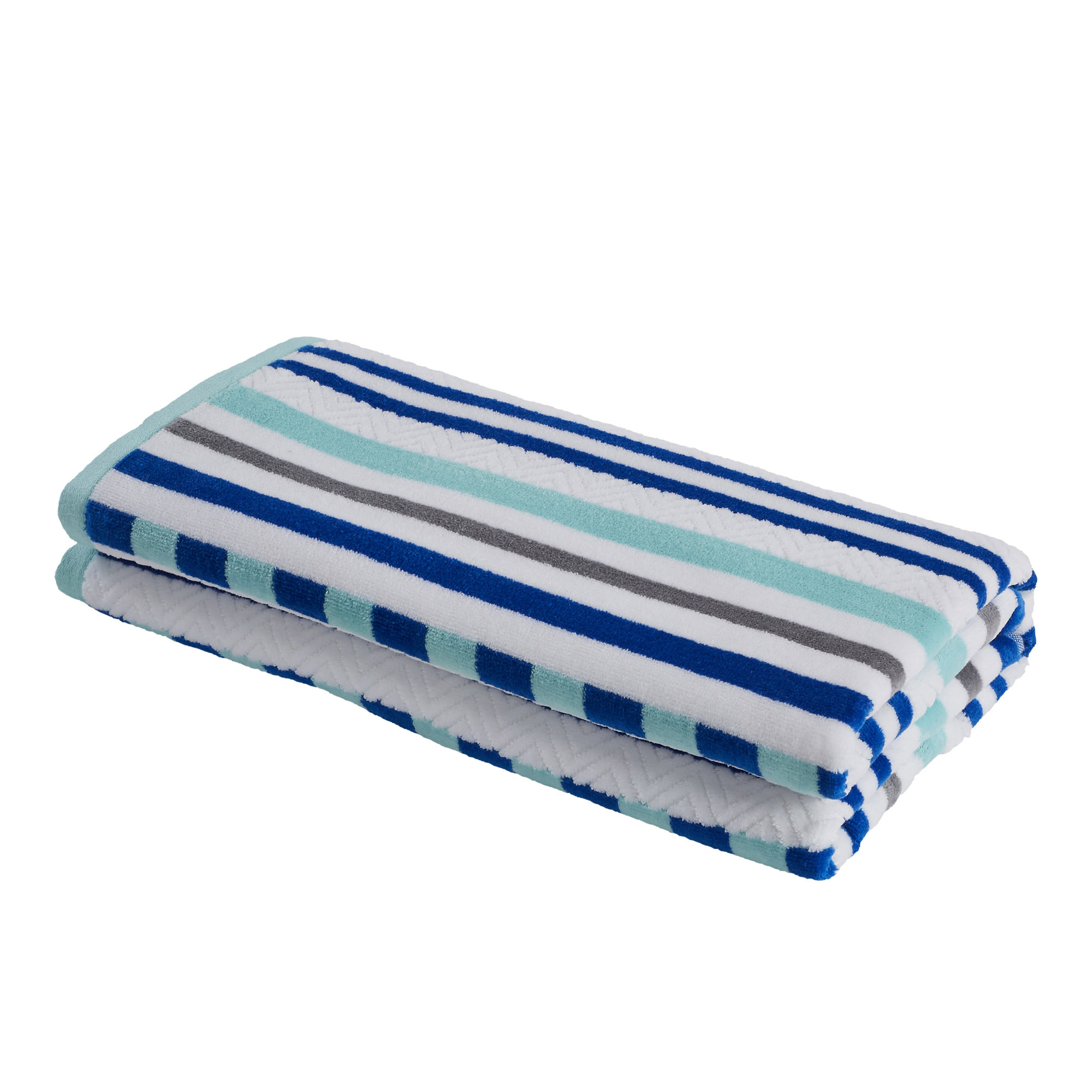 Gilus 100% Cotton Stripe Textured Beach Towel, Aqua Sky