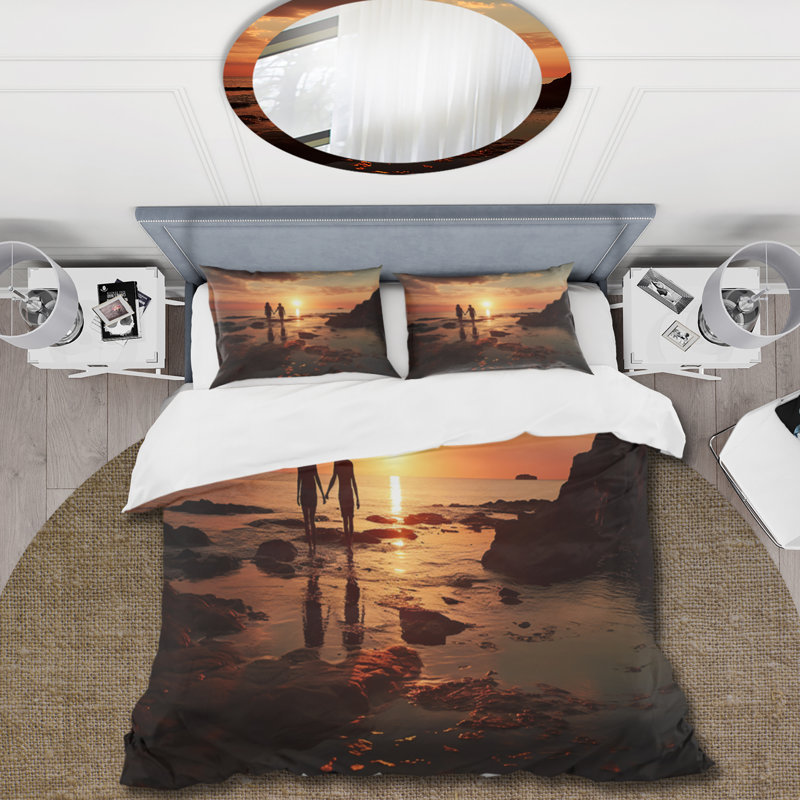 Ensemble de housse de couette Beach Photo Sunset Serenade X Bedding, Housse de couette simple + 1 taie décorative stan