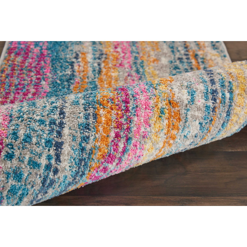 Tapis bleu / rose, Rectangle 5 pi 3 po x 7 pi 3 po